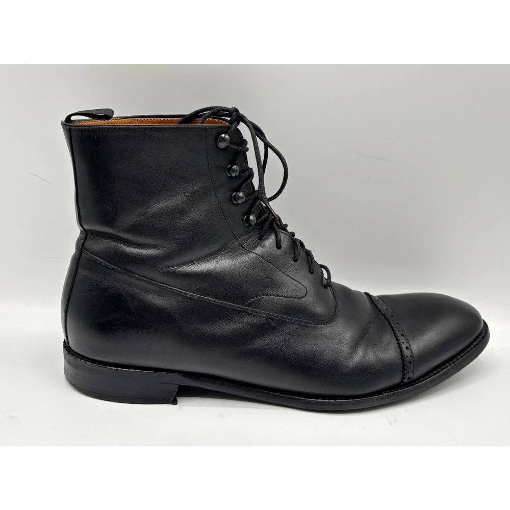 Beckett Simonon Men's Black Leather Cap Toe Lace-Up Dress Boots Size 11.5